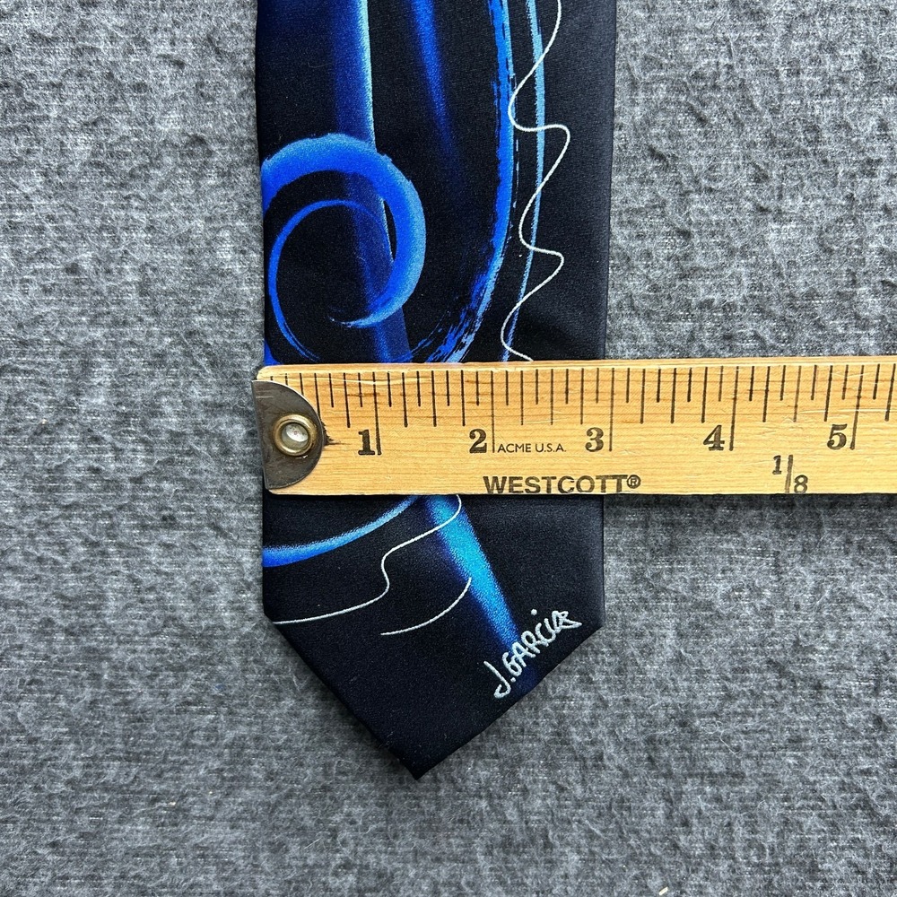 J Garcia Tie Collectors Edition Snail Garden 100% Silk Extra Long Blue Black - Picture 3 of 7